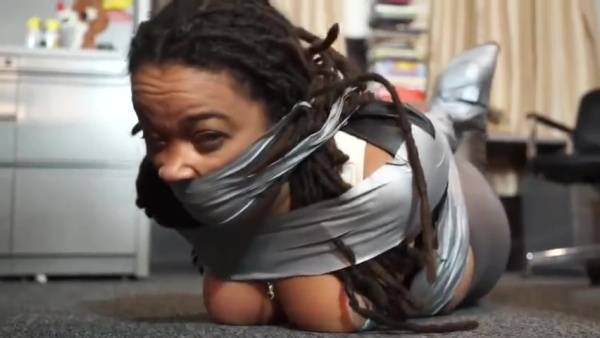 Black Girl In Grey Pantyhose Taped Up on tubepornebony.com