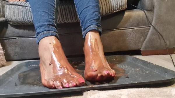 Covering My Ebony Feet With Chocolate After Stomping On A Small Easter Egg on tubepornebony.com